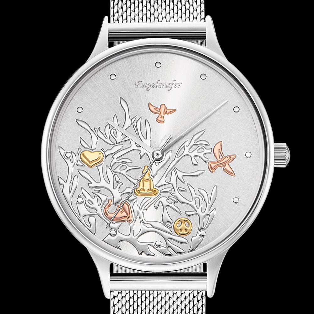 ENGELSRUFER TREE OF LIFE SILVER MESH WATCH - DIAL CLOSE-UP