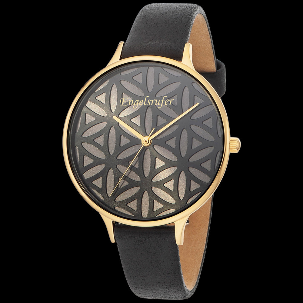 ENGELSRUFER FLOWER OF LIFE GOLD BLACK WATCH - ANGLE VIEW