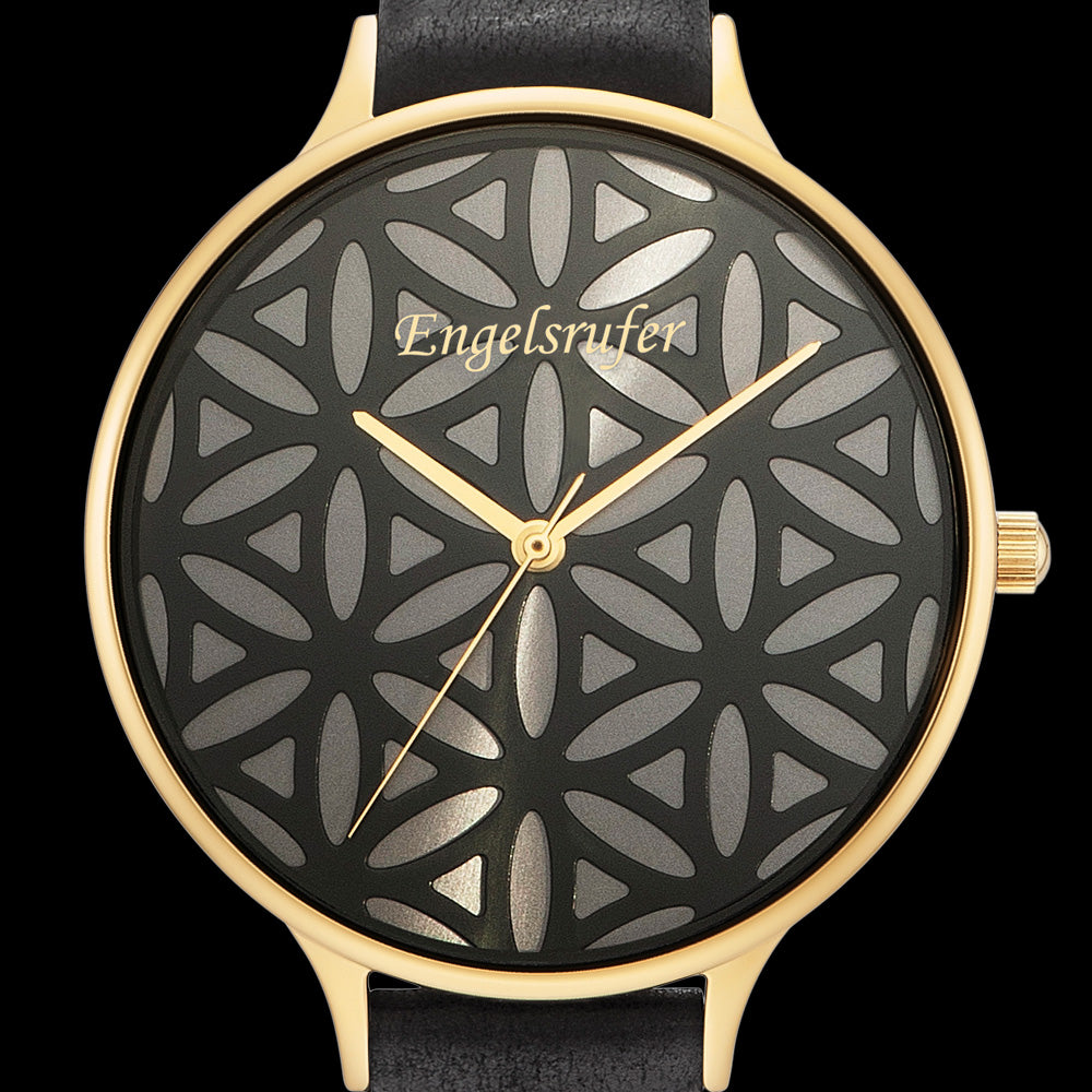 ENGELSRUFER FLOWER OF LIFE GOLD BLACK WATCH - DIAL CLOSE-UP