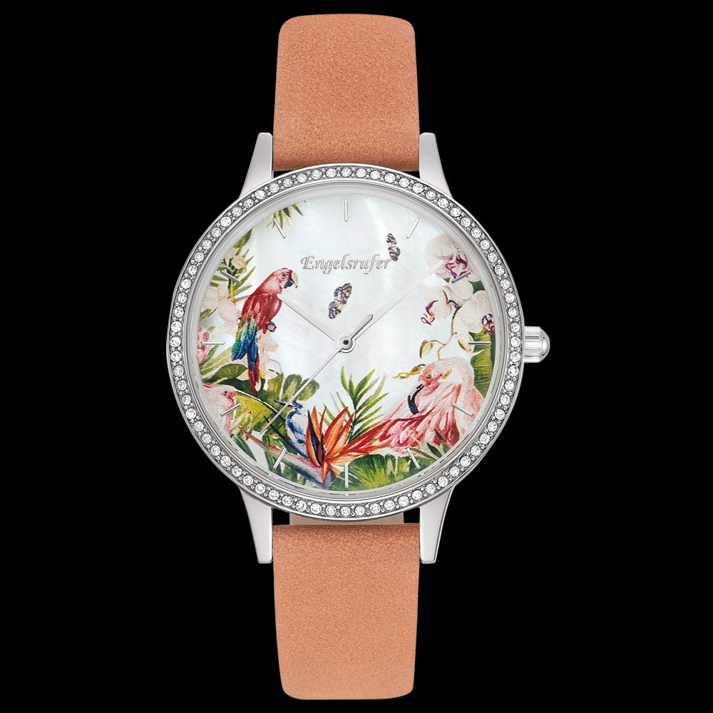 ENGELSRUFER PARADISE SILVER CZ SURROUND INTERCHANGEABLE WATCH - LEATHER BAND