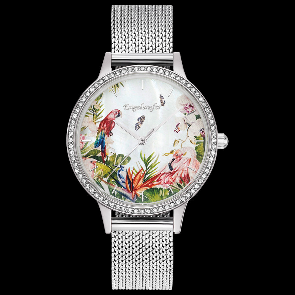 ENGELSRUFER PARADISE SILVER CZ SURROUND INTERCHANGEABLE WATCH - MESH BAND