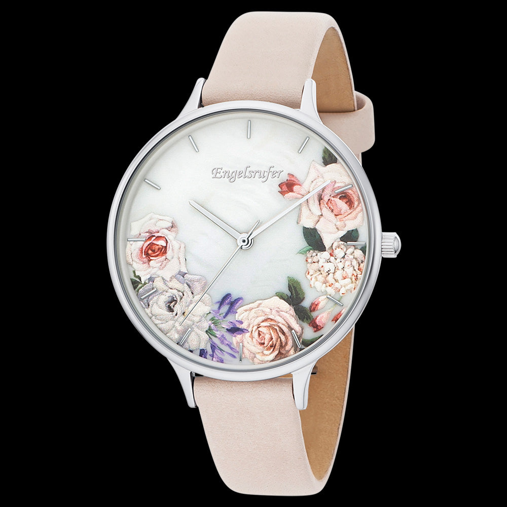 ENGELSRUFER ROMANTIC FLOWERS SILVER WATCH - ANGLE VIEW