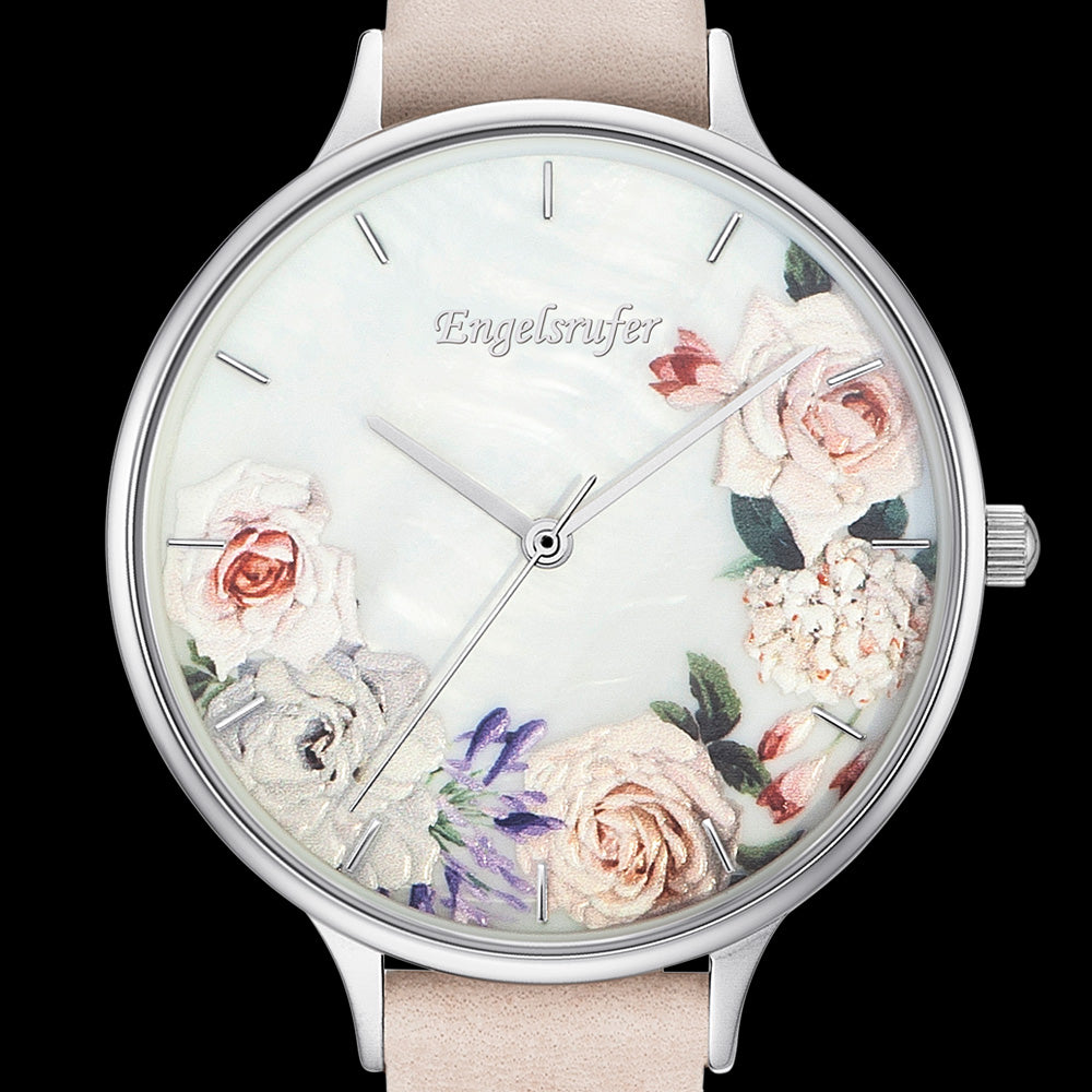 ENGELSRUFER ROMANTIC FLOWERS SILVER WATCH - DIAL CLOSE-UP