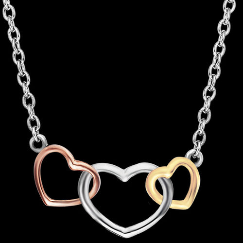 ENGELSRUFER SILVER THREE HEARTS INTERLOCKING NECKLACE - CLOSE-UP