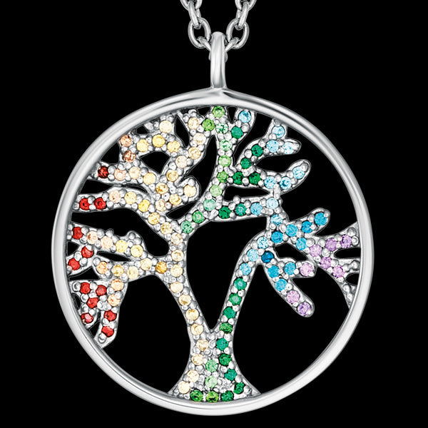 ENGELSRUFER SILVER TREE OF LIFE RAINBOW CZ NECKLACE - CLOSE-UP