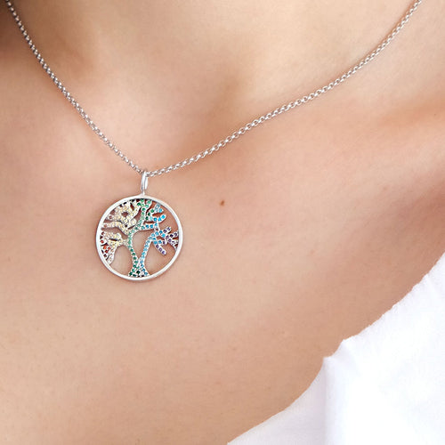 ENGELSRUFER SILVER TREE OF LIFE RAINBOW CZ NECKLACE