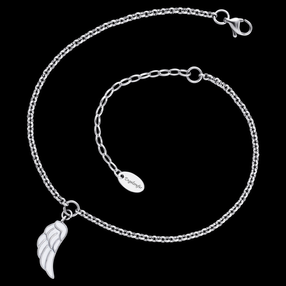 ENGELSRUFER STEEL WHITE ENAMEL ANGEL WING ANKLET