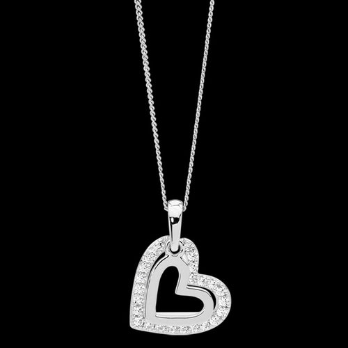 ELLANI STERLING SILVER DOUBLE HEART CZ SURROUND NECKLACE