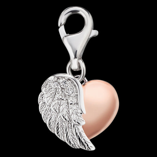 ANGEL WING HEART SILVER ROSE GOLD BRACELET CHARM | ENGELSRUFER AUSTRALIA