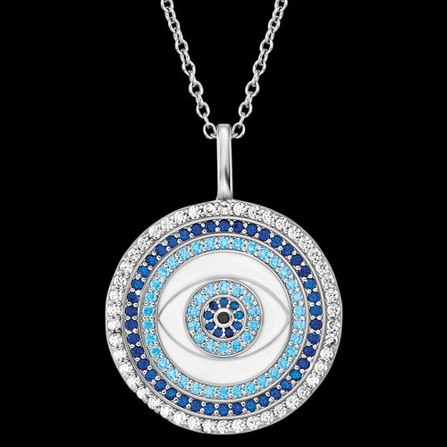 ENGELSRUFER SILVER LUCKY EYE ENAMEL BLUE CZ NECKLACE - CLOSE-UP