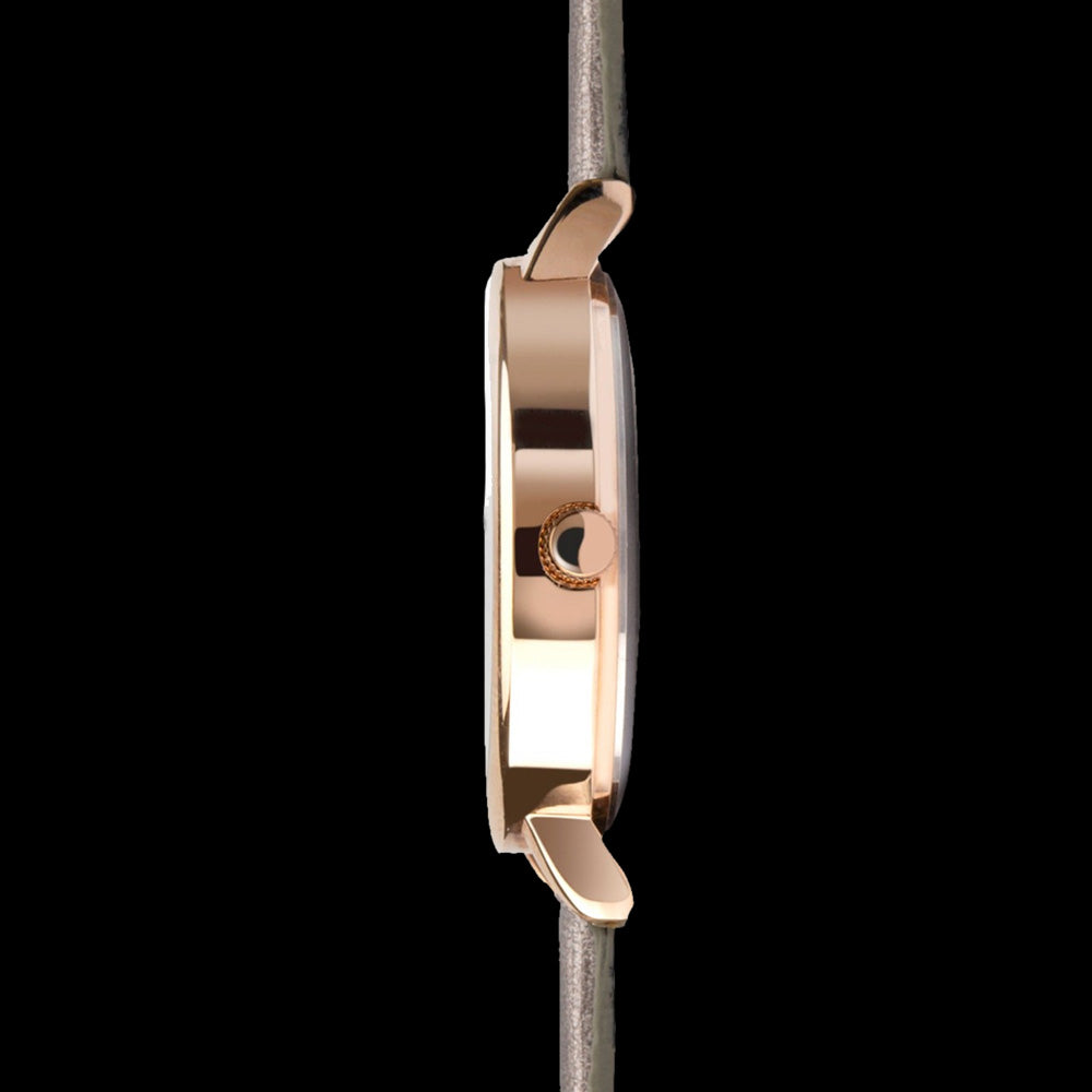 SEKONDA LADIES ROSE GOLD GLITTER DIAL TAUPE LEATHER WATCH - SIDE VIEW