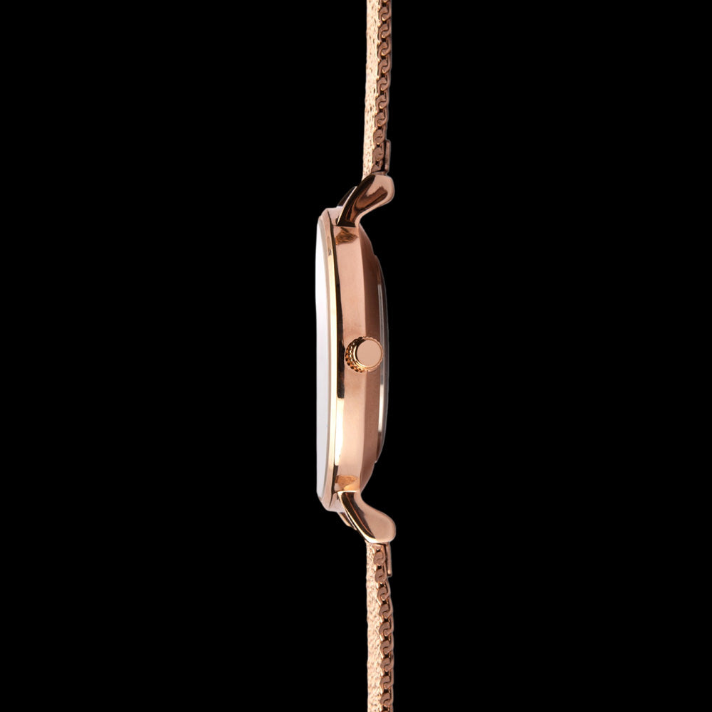 SEKONDA LADIES GEM HALO DIAL ROSE GOLD MESH WATCH - SIDE VIEW