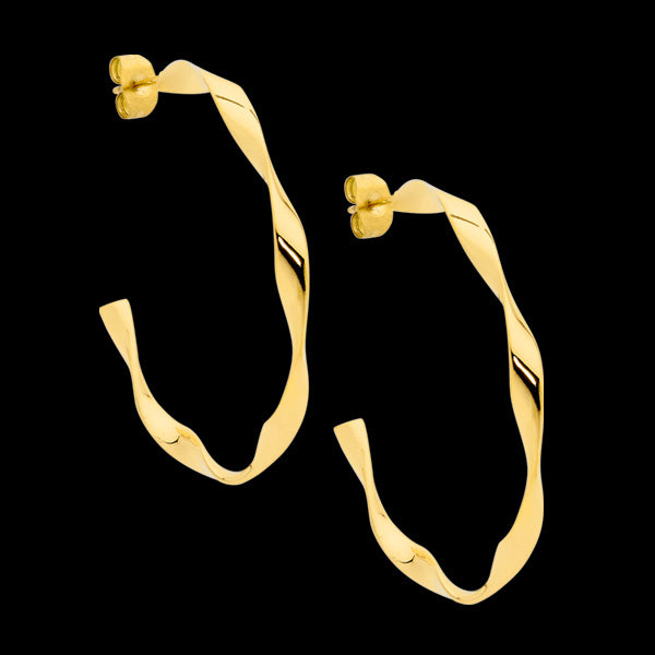 ELLANI STAINLESS STEEL GOLD 40MM TWIST HOOP EARRINGS