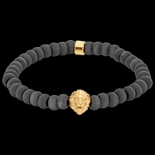 SAVE BRAVE LEON GOLD LION HEAD BLACK CARBON BEAD BRACELET