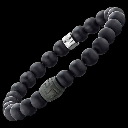 SAVE BRAVE MEN'S ANDREW BLACK BEAD BRACELET - TILT VIEW