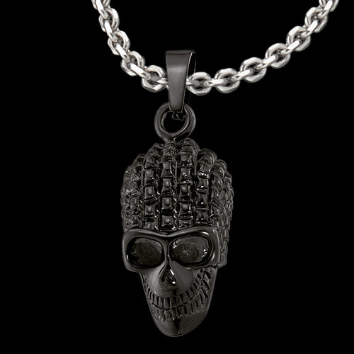 SAVE BRAVE MEN'S RALPH SKULL BLACK IP NECKLACE - FRONT VIEW