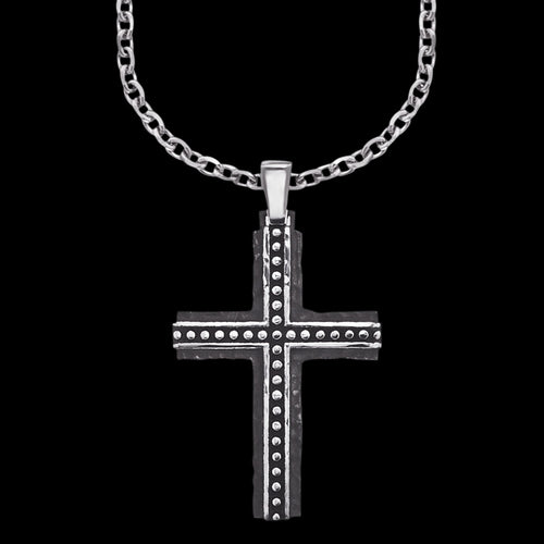 SAVE BRAVE MEN'S BJORN STAINLESS STEEL CROSS NECKLACE - CLOSE-UP