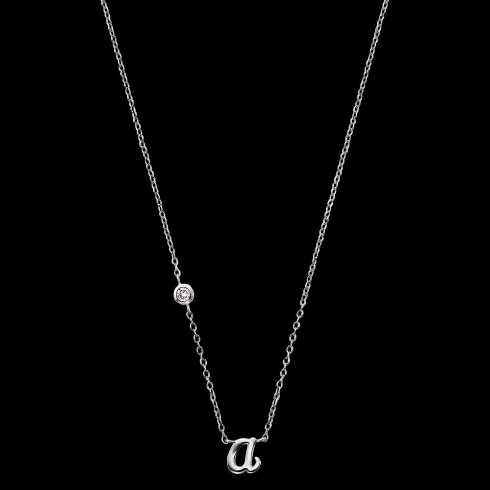 ENGELSRUFER SILVER LETTER A INITIAL CZ NECKLACE - FULL VIEW