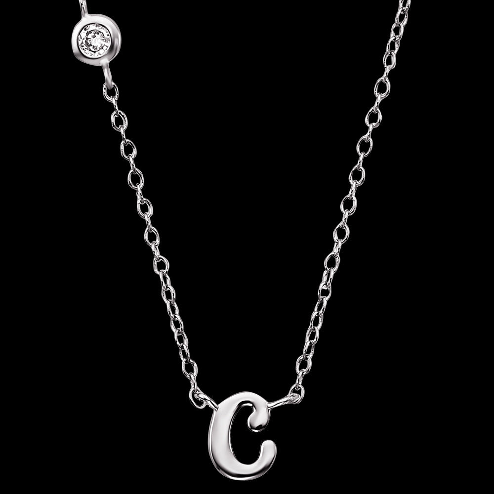 ENGELSRUFER SILVER LETTER C INITIAL CZ NECKLACE