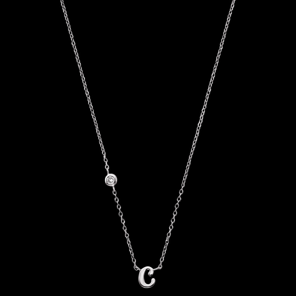 ENGELSRUFER SILVER LETTER C INITIAL CZ NECKLACE - FULL VIEW