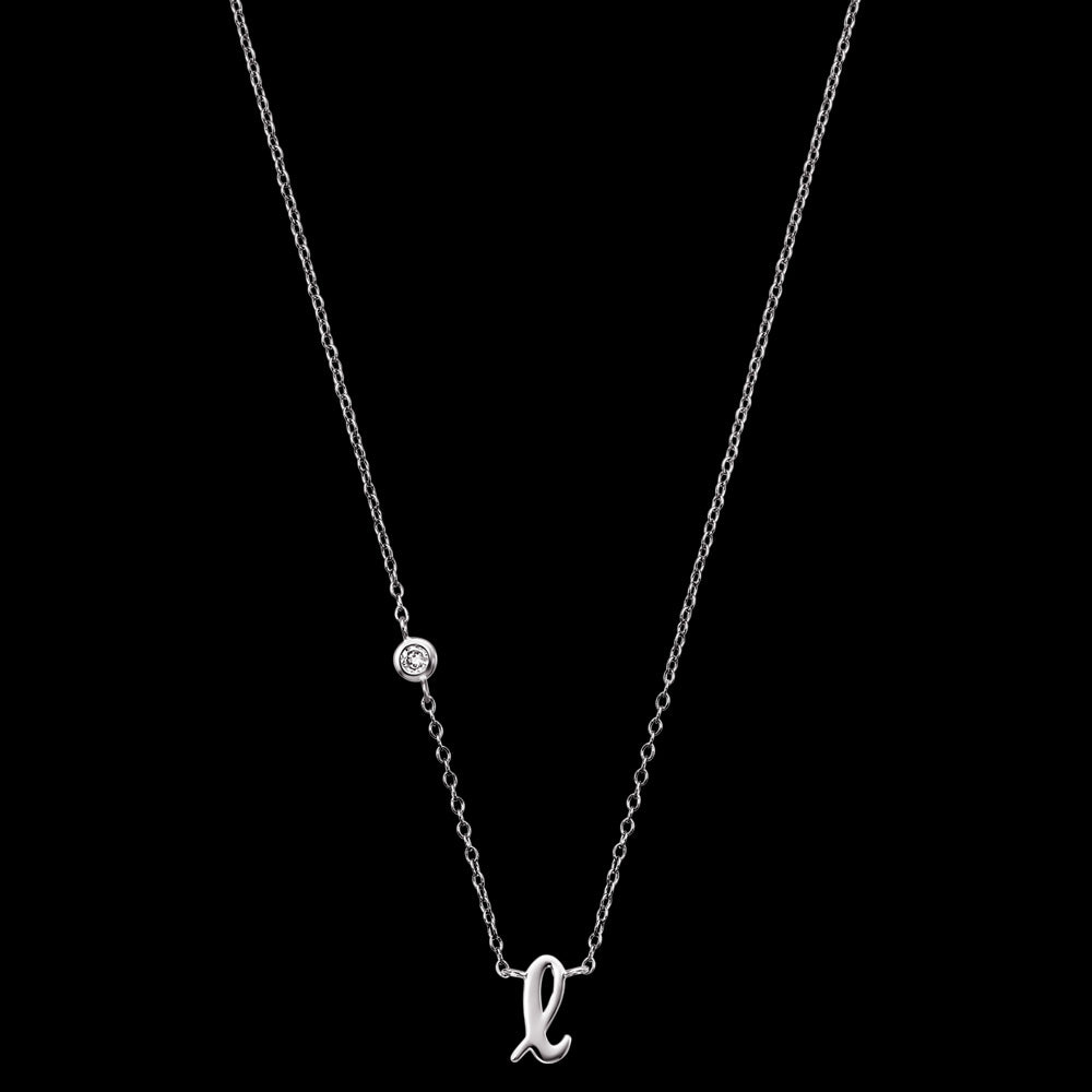 ENGELSRUFER SILVER LETTER L INITIAL CZ NECKLACE - FULL VIEW