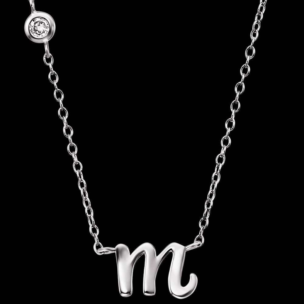 ENGELSRUFER SILVER LETTER M INITIAL CZ NECKLACE