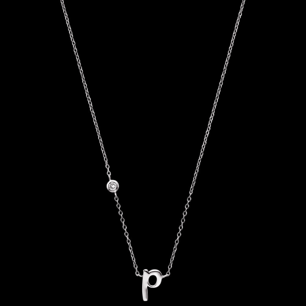 ENGELSRUFER SILVER LETTER P INITIAL CZ NECKLACE - FULL VIEW
