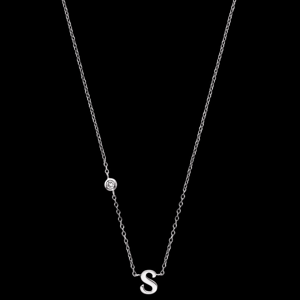 ENGELSRUFER SILVER LETTER S INITIAL CZ NECKLACE - FULL VIEW