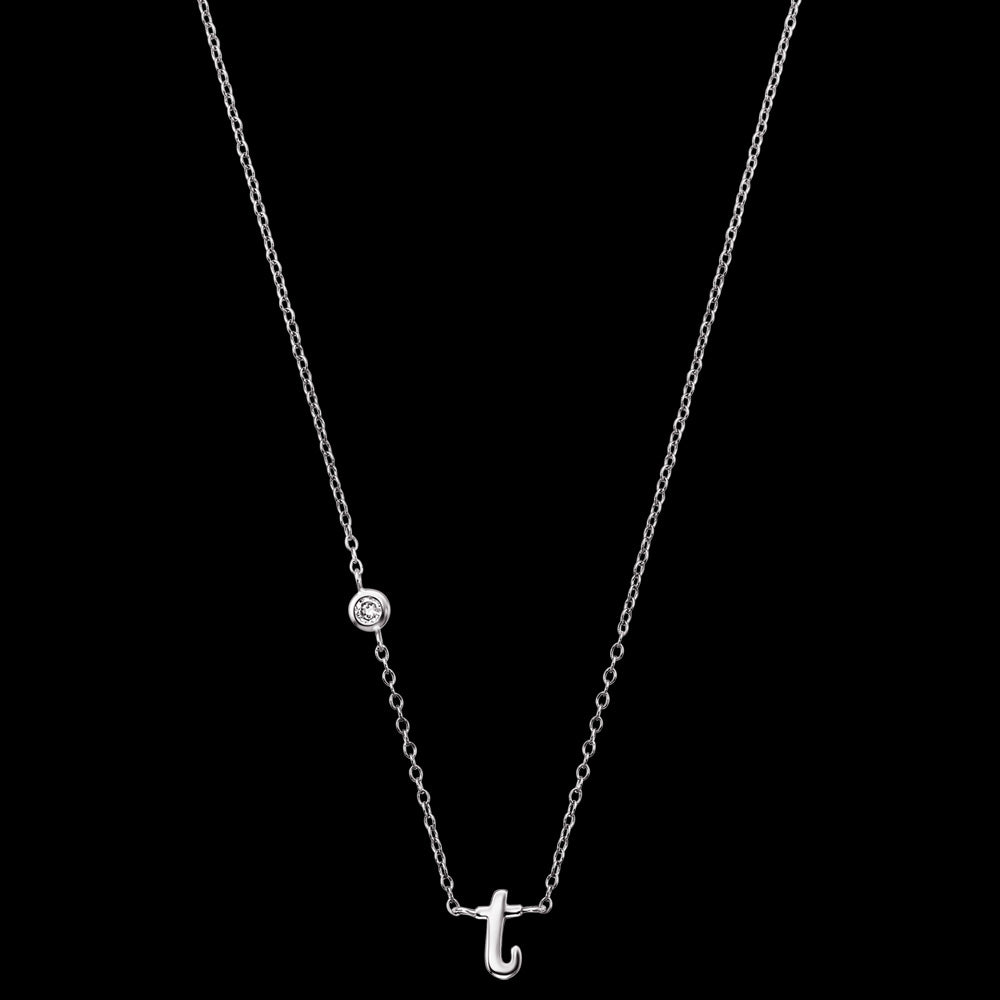 ENGELSRUFER SILVER LETTER T INITIAL CZ NECKLACE - FULL VIEW
