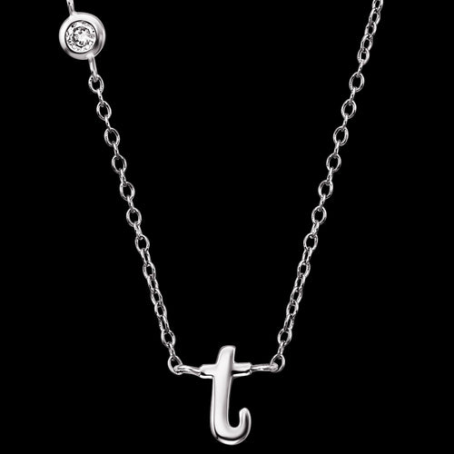 ENGELSRUFER SILVER LETTER T INITIAL CZ NECKLACE