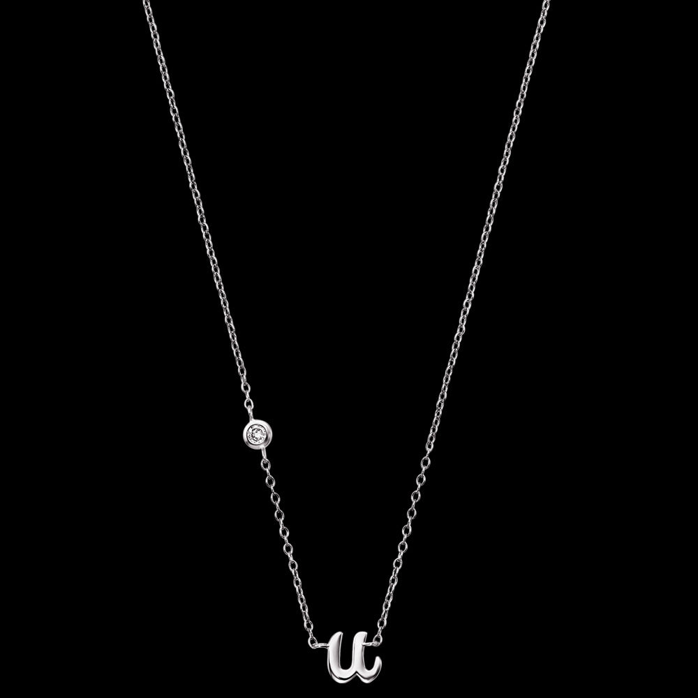 ENGELSRUFER SILVER LETTER U INITIAL CZ NECKLACE - LONG VIEW
