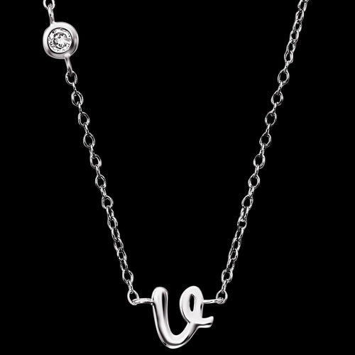 ENGELSRUFER SILVER LETTER V INITIAL CZ NECKLACE