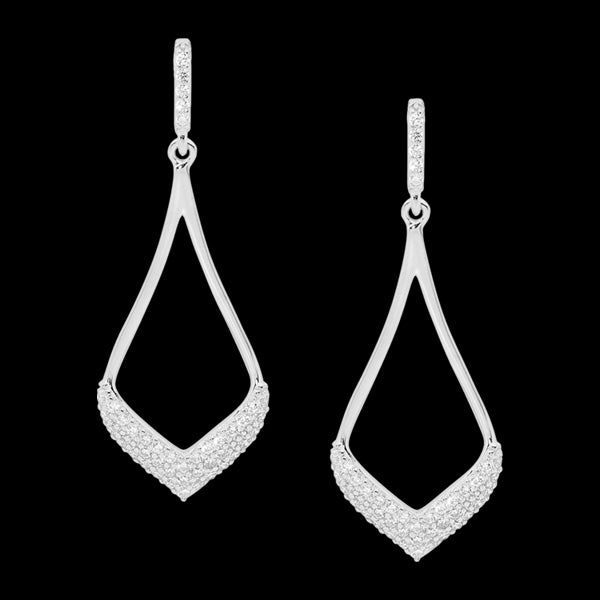 ELLANI STERLING SILVER OPEN TEARDROP PAVE DROP EARRINGS