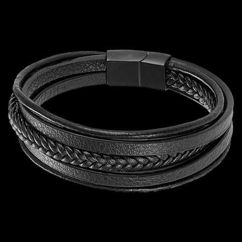 MAXIMAN BATTLEFIELD MEN'S BLACK LEATHER BRACELET - TOP VIEW