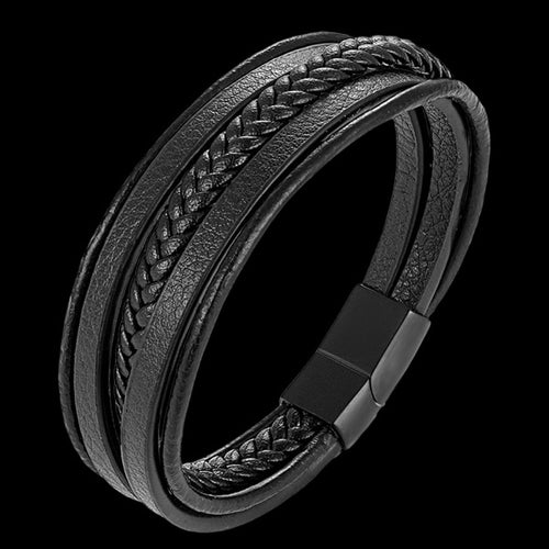 MAXIMAN BATTLEFIELD MEN'S BLACK LEATHER BRACELET