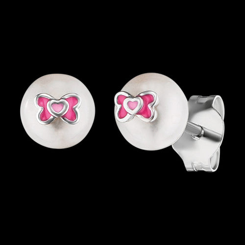 HERZENGEL CHILDREN'S PINK BOW PEARL SILVER EARRINGS