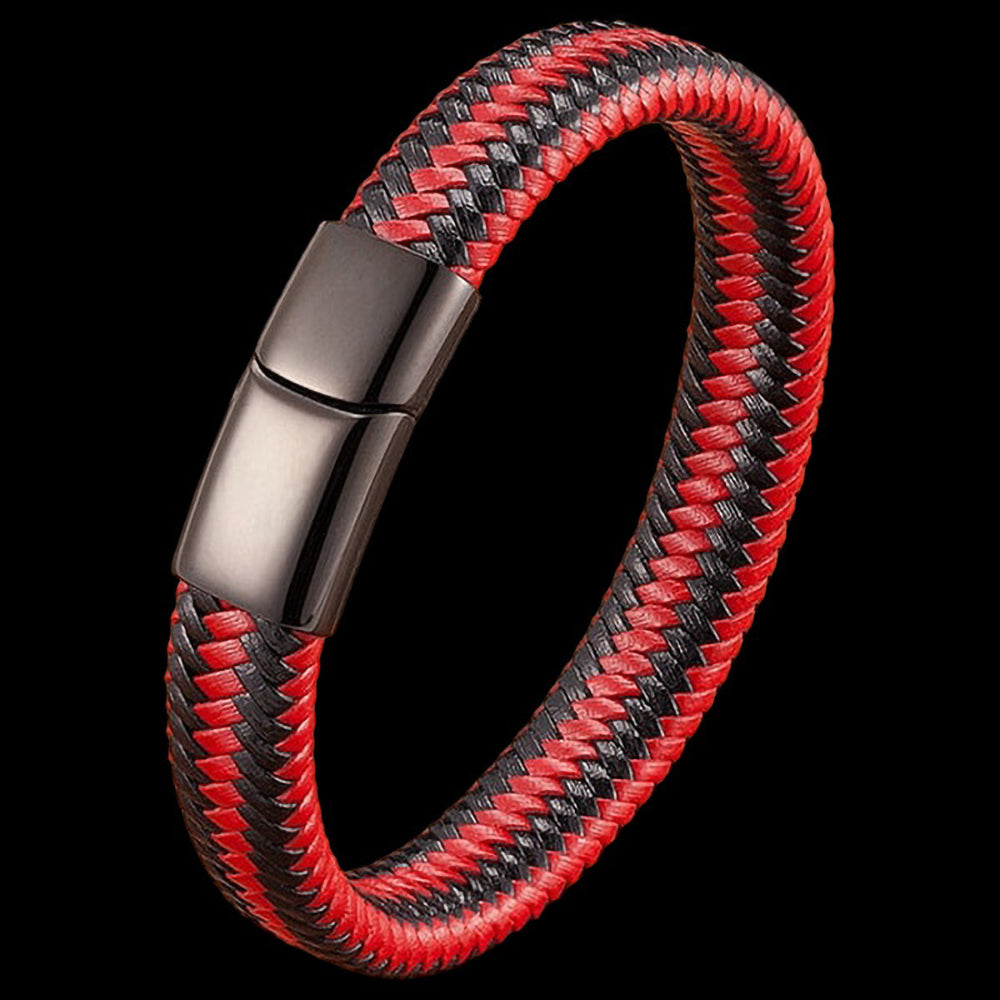 MAXIMAN FIREBRAND MEN'S RED & BLACK LEATHER BRACELET