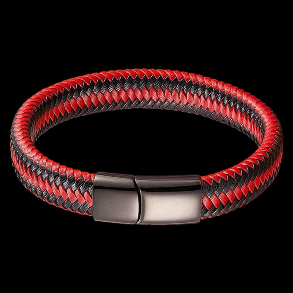 MAXIMAN FIREBRAND MEN'S RED & BLACK LEATHER BRACELET - TOP VIEW