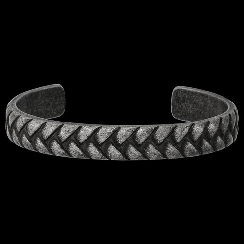 SAVE BRAVE MEN'S KEVIN TREAD GUNMETAL STAINLESS STEEL CUFF BRACELET - TOP VIEW