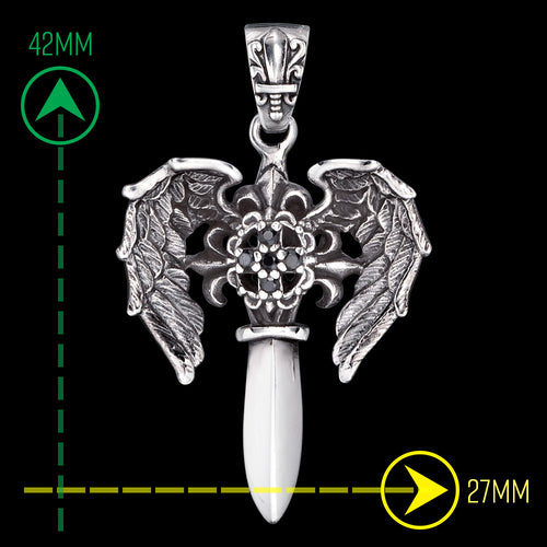 SAVE BRAVE MEN'S SILVER ARCHANGEL MICHAEL SWORD PENDANT - MEASUREMENTS