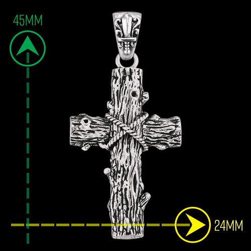 SAVE BRAVE MEN'S SILVER WOODEN TREE CROSS PENDANT - MEASUREMENT