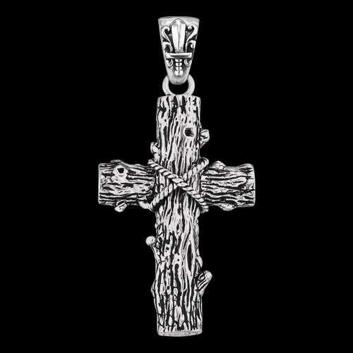 SAVE BRAVE MEN'S SILVER WOODEN TREE CROSS PENDANT