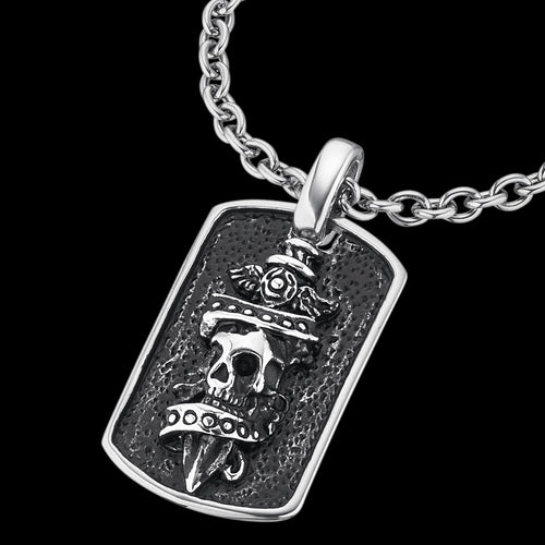 SAVE BRAVE MEN’S JACK SKULL & DAGGER DOG TAG NECKLACE - CLOSE-UP