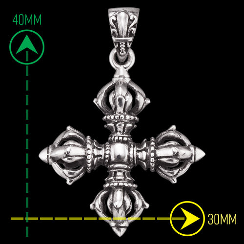 SAVE BRAVE MEN'S SILVER VAJRA CROSS PENDANT