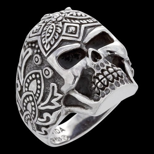 SAVE BRAVE MEN'S SILVER SUGAR SKULL RING