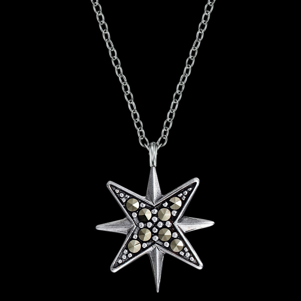 ENGELSRUFER SILVER MARCASITE STAR  NECKLACE - CLOSE-UP