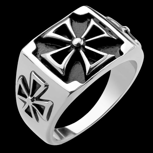 STAINLESS STEEL MEN'S IRON CROSS SIGNET RING