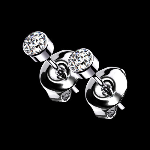 TITANIUM IMPLANT-GRADE CZ BEZEL STUD EARRINGS