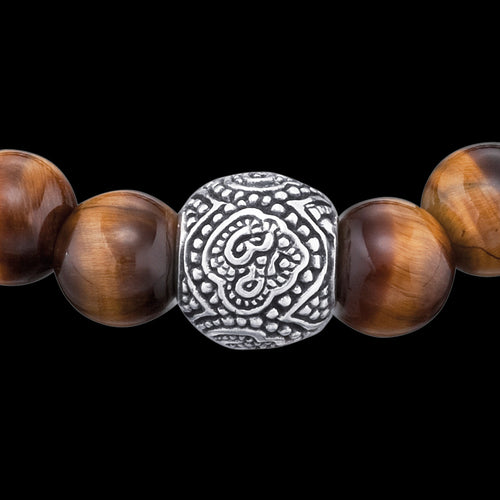 SAVE BRAVE MEN'S SILVER TIGER EYE OM BRACELET - CLOSE-UP