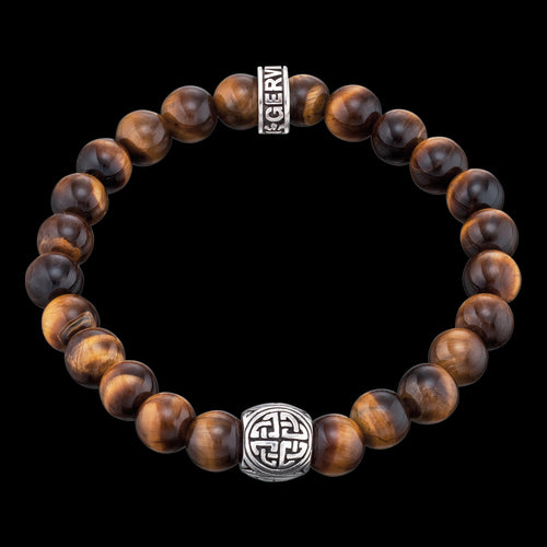 SAVE BRAVE MEN'S SILVER TIGER EYE VIKING SHIELD KNOT BRACELET